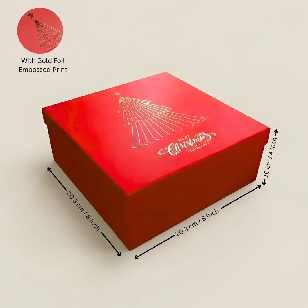 Christmas Red Cardboard Premium Hamper Box | Luxury Golden Print | Luxury Gift Hamper Box | Pack of 1