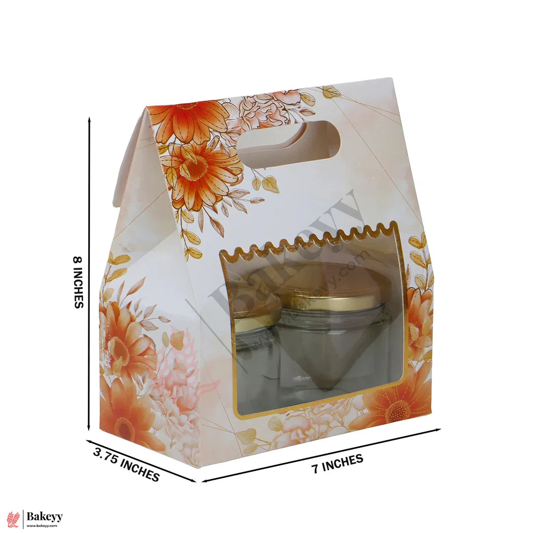 Premium Floral Window Gift Box with Handle | 7 x 3.75 x 8 Inches | Elegant Packaging Box for Jars, Hampers & Festive Gifting | Pack Of 10