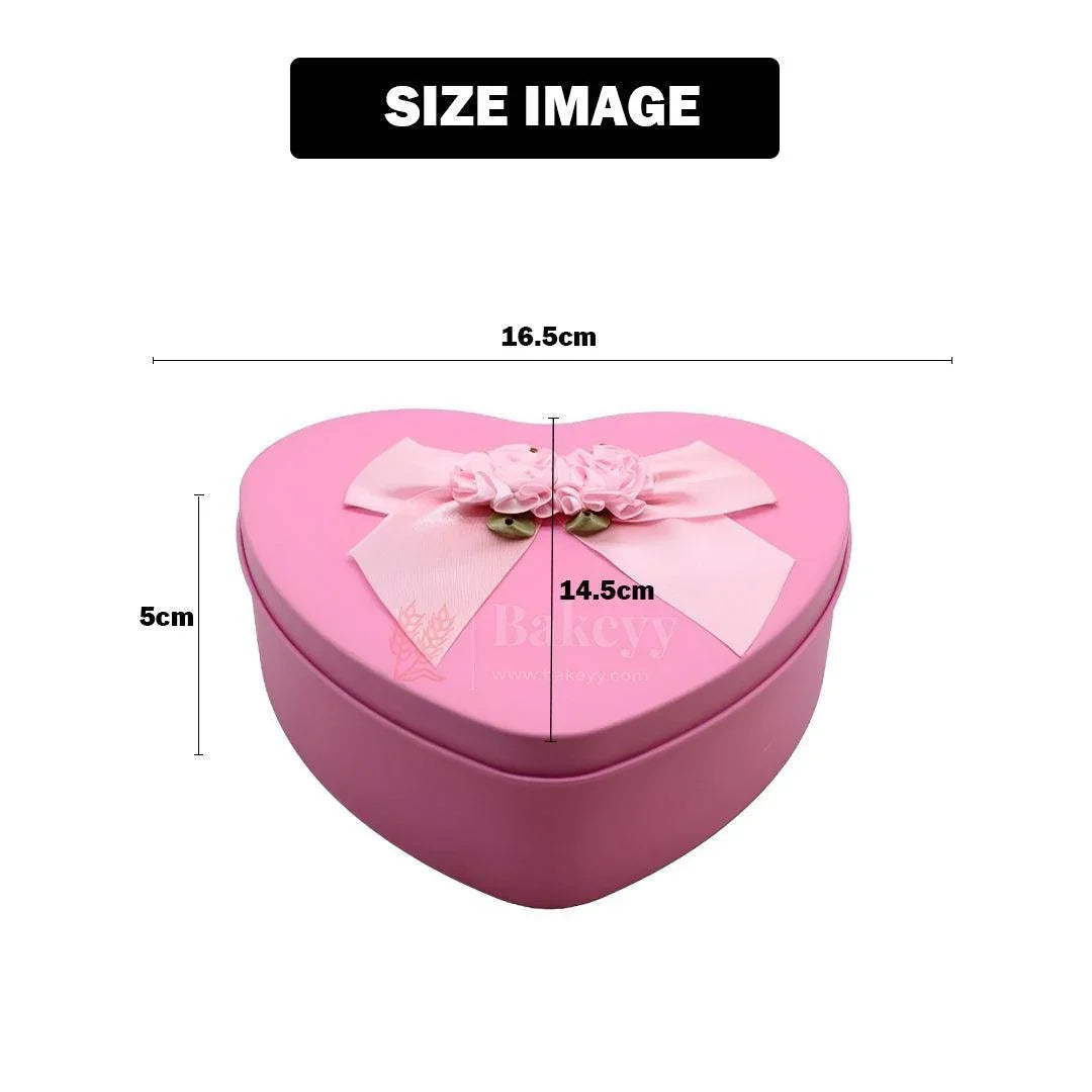 Extra Large-Size 4| Mixed Colours with Mixed Bow Heart Empty Decorative Tin Box | Pack of 2