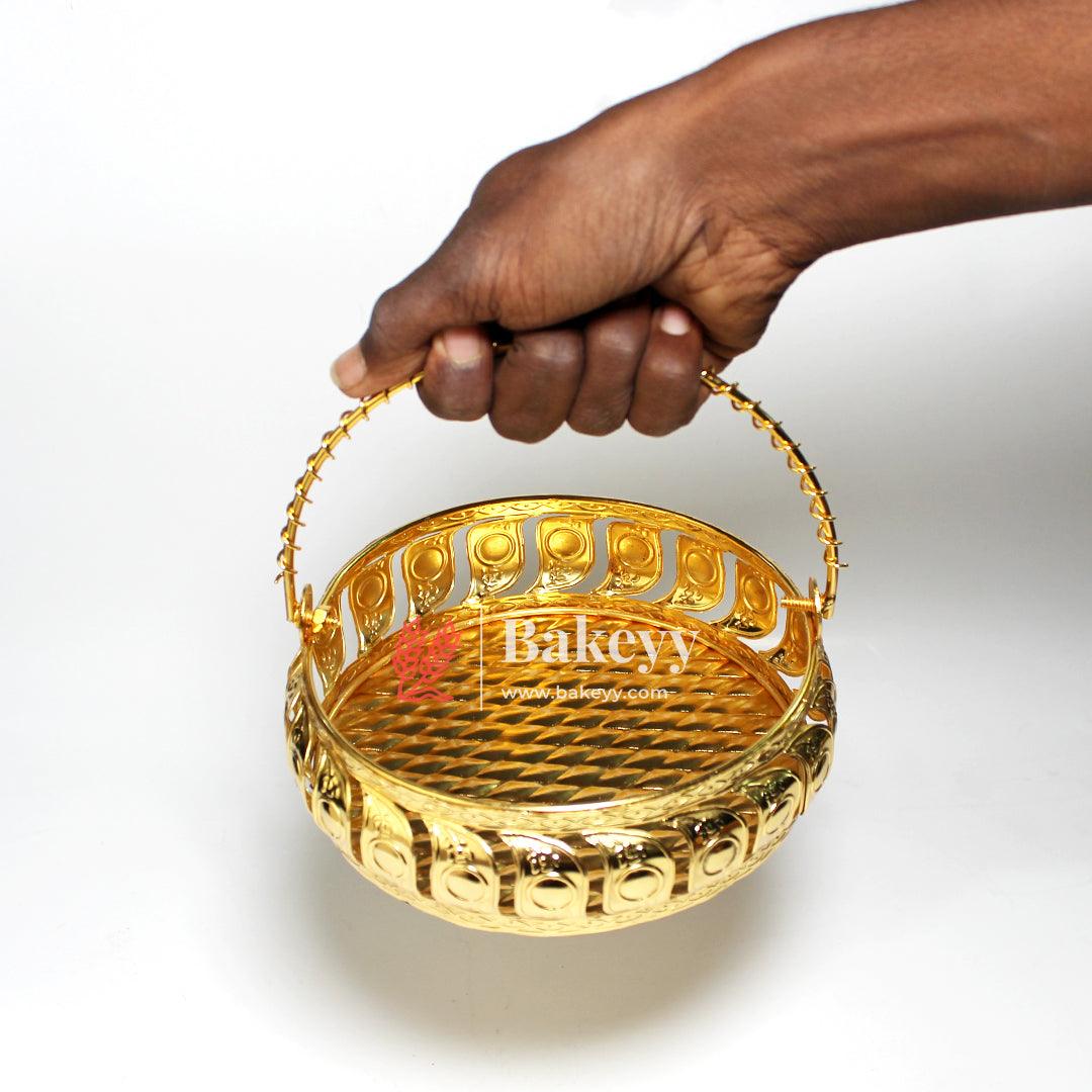 6 inch Gold Metal Basket With Handle | Premium Serving & Gifting Accessory | Gift Baskets For Dry Fruits ,Gift Hampers, Return Gift for wedding, Anniversary, Birthday, house warming - Bakeyy.com - India - 6 inch Gold Metal Basket With Handle | Premium Serving & Gifting Accessory | Gift Baskets For Dry Fruits ,Gift Hampers, Return Gift for wedding, Anniversary, Birthday, house warming - Default Title
