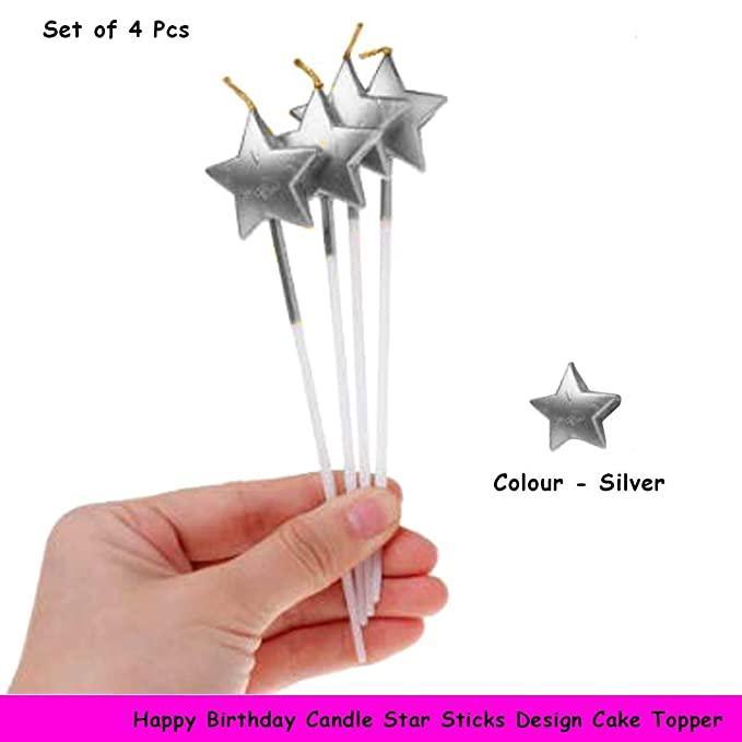 Happy Birthday Candles Cake Star Sliver | 4 pcs | For Birthday, Baby Shower, Wedding Party & Cake Decoration - Bakeyy.com - India - Happy Birthday Candles Cake Star Sliver | 4 pcs | For Birthday, Baby Shower, Wedding Party & Cake Decoration - Default Title