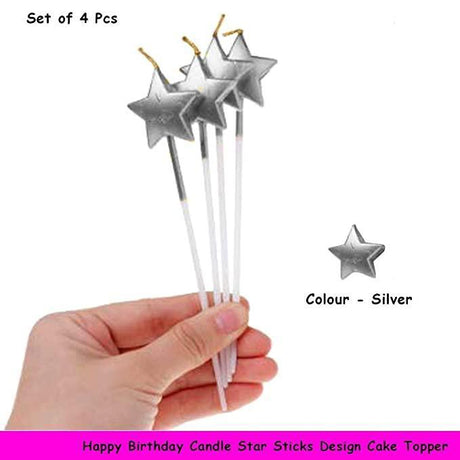 Happy Birthday Candles Cake Star Sliver | 4 pcs | For Birthday, Baby Shower, Wedding Party & Cake Decoration - Bakeyy.com - India - Happy Birthday Candles Cake Star Sliver | 4 pcs | For Birthday, Baby Shower, Wedding Party & Cake Decoration - Default Title