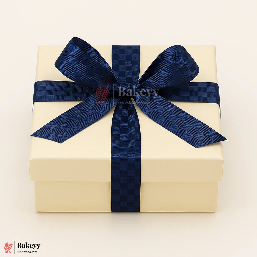 2cm |18 Mtr Premium Navy Blue Checkered Satin Ribbon Roll – Elegant Finish for Gift Wrapping & Crafts| 1 Roll