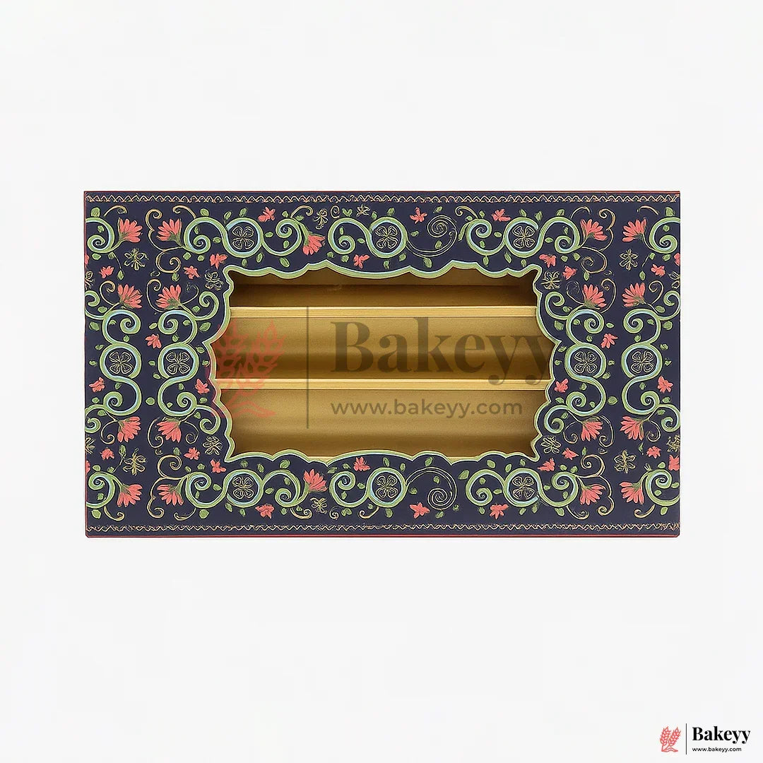 500 Gm Sweet Box | 7.5x6x1.5 Inch | Premium Decorative Dry Fruit & Sweet Box – 3 Removable Compartment Gift Packaging | 1 Piece