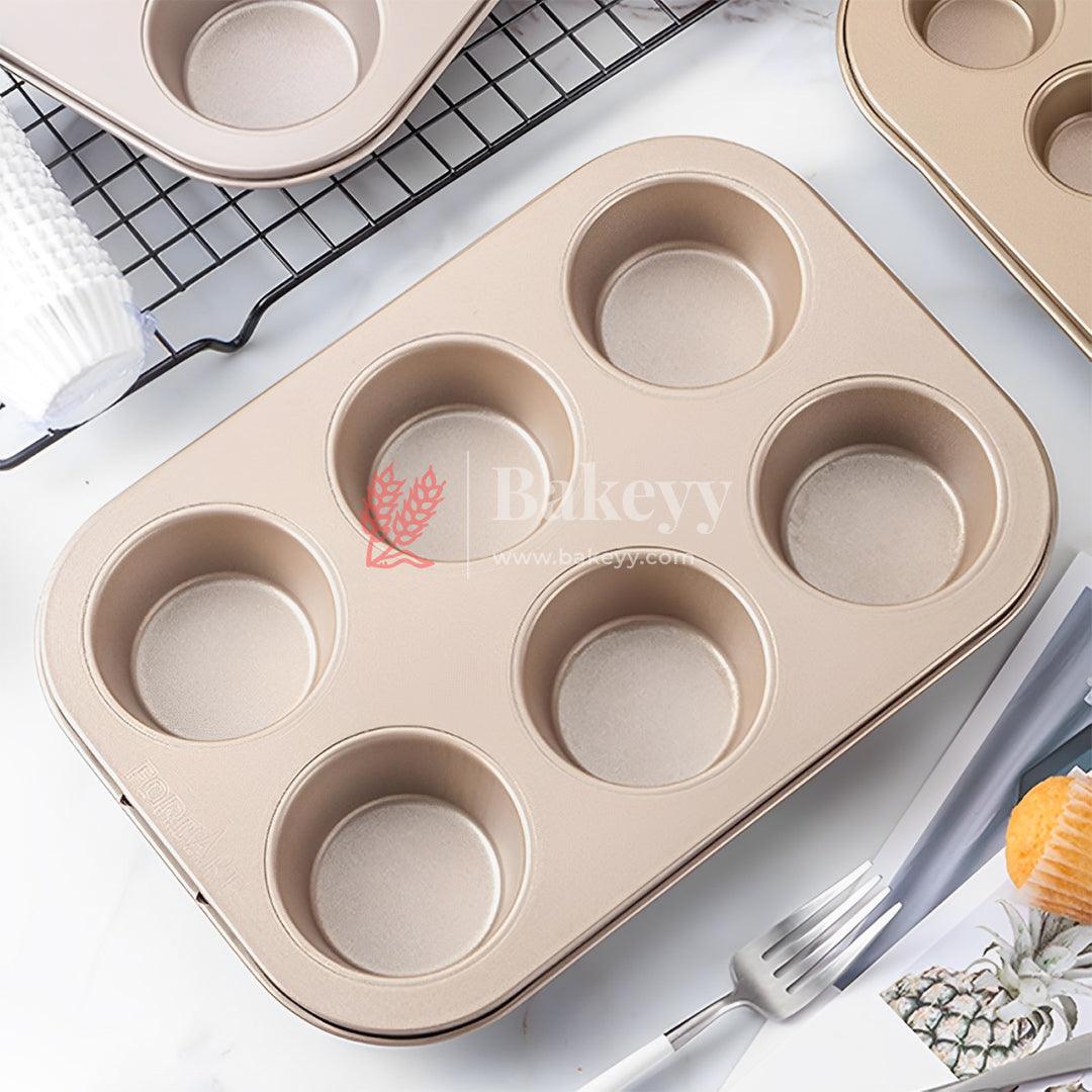 6 Slot Tray Cup Muffin Pan Tins Mould | Baking Cupcake | Non-Stick Mould | Reusable Tray Pan Mould | Non-Stick (Chrome Gold) - Bakeyy.com - India - 6 Slot Tray Cup Muffin Pan Tins Mould | Baking Cupcake | Non-Stick Mould | Reusable Tray Pan Mould | Non-Stick (Chrome Gold) - Default Title