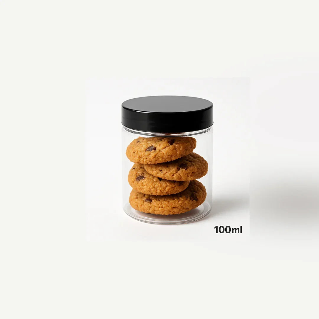 53mm Lid | 200ml Transparent Storage Jar With Black Lid | Pack Of 10