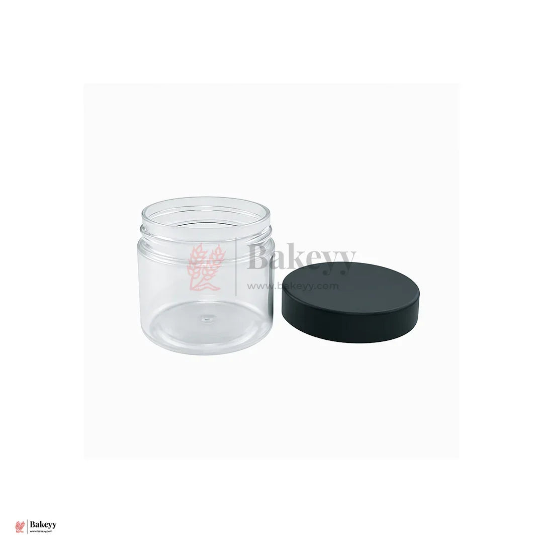 53mm Lid | 200ml Transparent Storage Jar With Black Lid | Pack Of 10