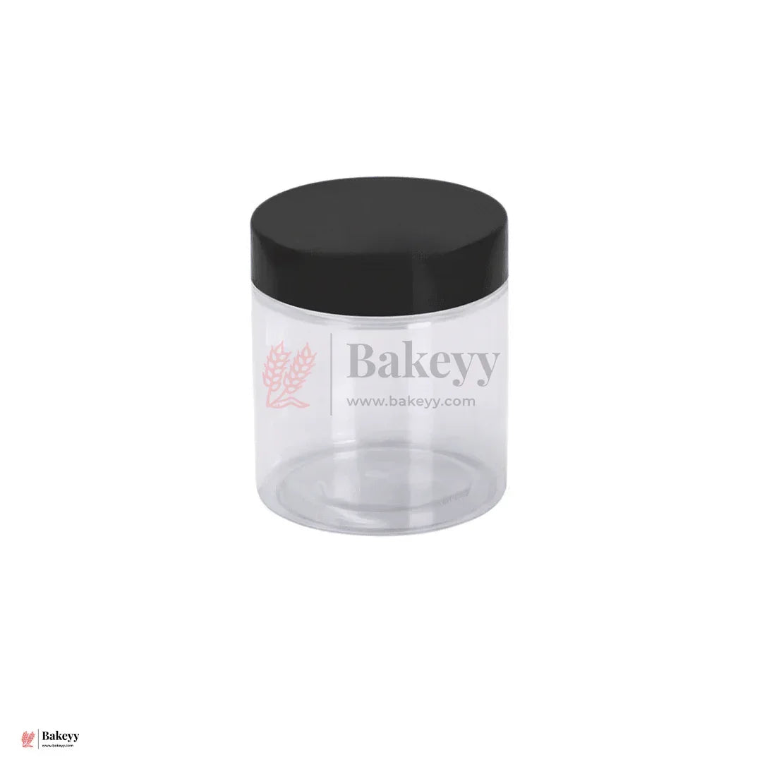 53mm Lid | 200ml Transparent Storage Jar With Black Lid | Pack Of 10