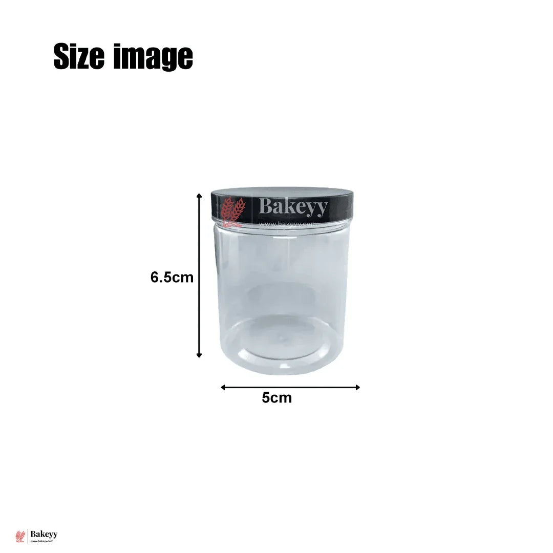 53mm Lid | 200ml Transparent Storage Jar With Black Lid | Pack Of 10