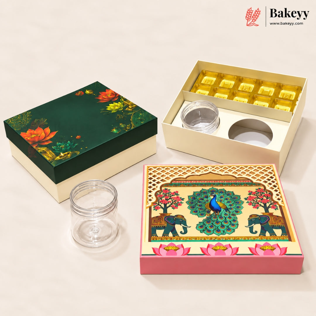 400ml 2-Jars | 10 Cavity | Traditional Printed Hamper Box | Pack of 1