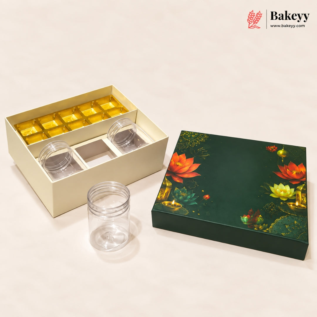 250ml 3-Jars | 10 Cavity | Traditional Printed Hamper Box | Pack of 1