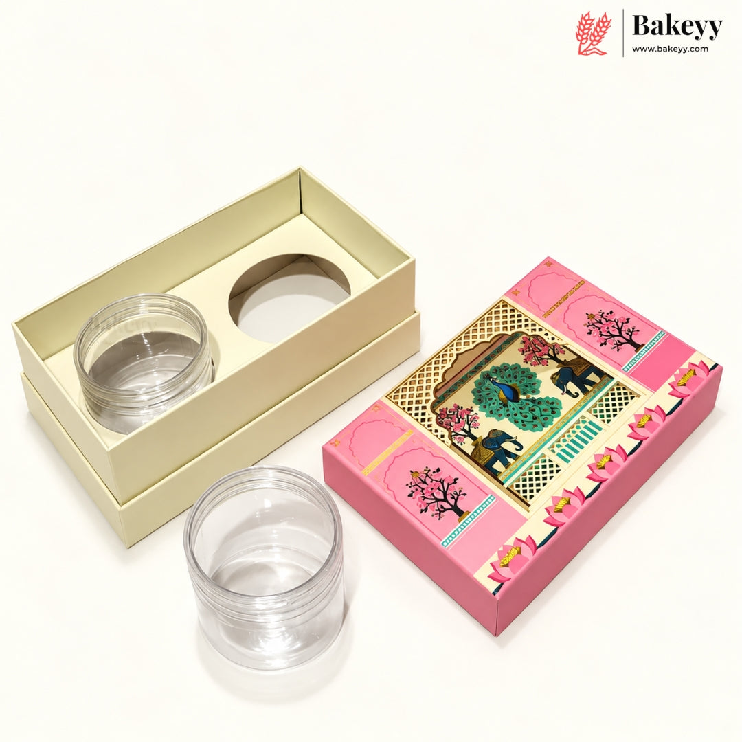 400ml 2-Jars | Medium | Traditional Printed Gift Hamper Box with Transparent Jars | Pack of 1