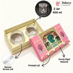 400ml 2-Jars | Medium | Traditional Printed Gift Hamper Box with Transparent Jars | Pack of 1