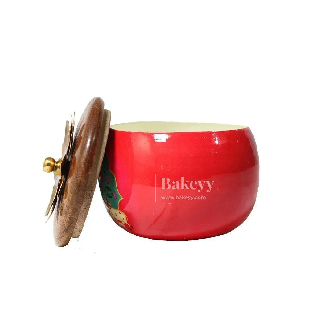 Red Handcrafted Decorative Jar with Floral Wooden Lid (Pack Of 1) - Bakeyy.com - India - Red Handcrafted Decorative Jar with Floral Wooden Lid (Pack Of 1) - Default Title