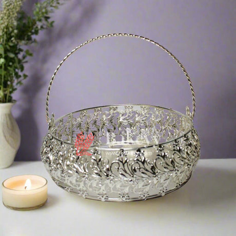7 Inch Elegant Silver-Plated Decorative Basket with Handle | Premium Serving & Gifting Accessory | Gift Baskets For Dry Fruits ,Gift Hampers, Return Gift for wedding, Anniversary, Birthday, house warming - Bakeyy.com - India - 7 Inch Elegant Silver-Plated Decorative Basket with Handle | Premium Serving & Gifting Accessory | Gift Baskets For Dry Fruits ,Gift Hampers, Return Gift for wedding, Anniversary, Birthday, house warming - Default Title