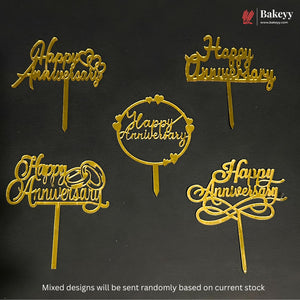 3 Inch Happy Anniversary Acrylic Cake Topper | Mixed Designs | Pack of 10