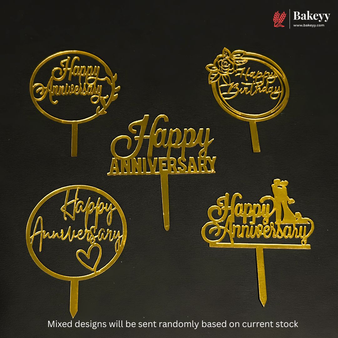 3 Inch Happy Anniversary Acrylic Cake Topper | Mixed Designs | Pack of 10