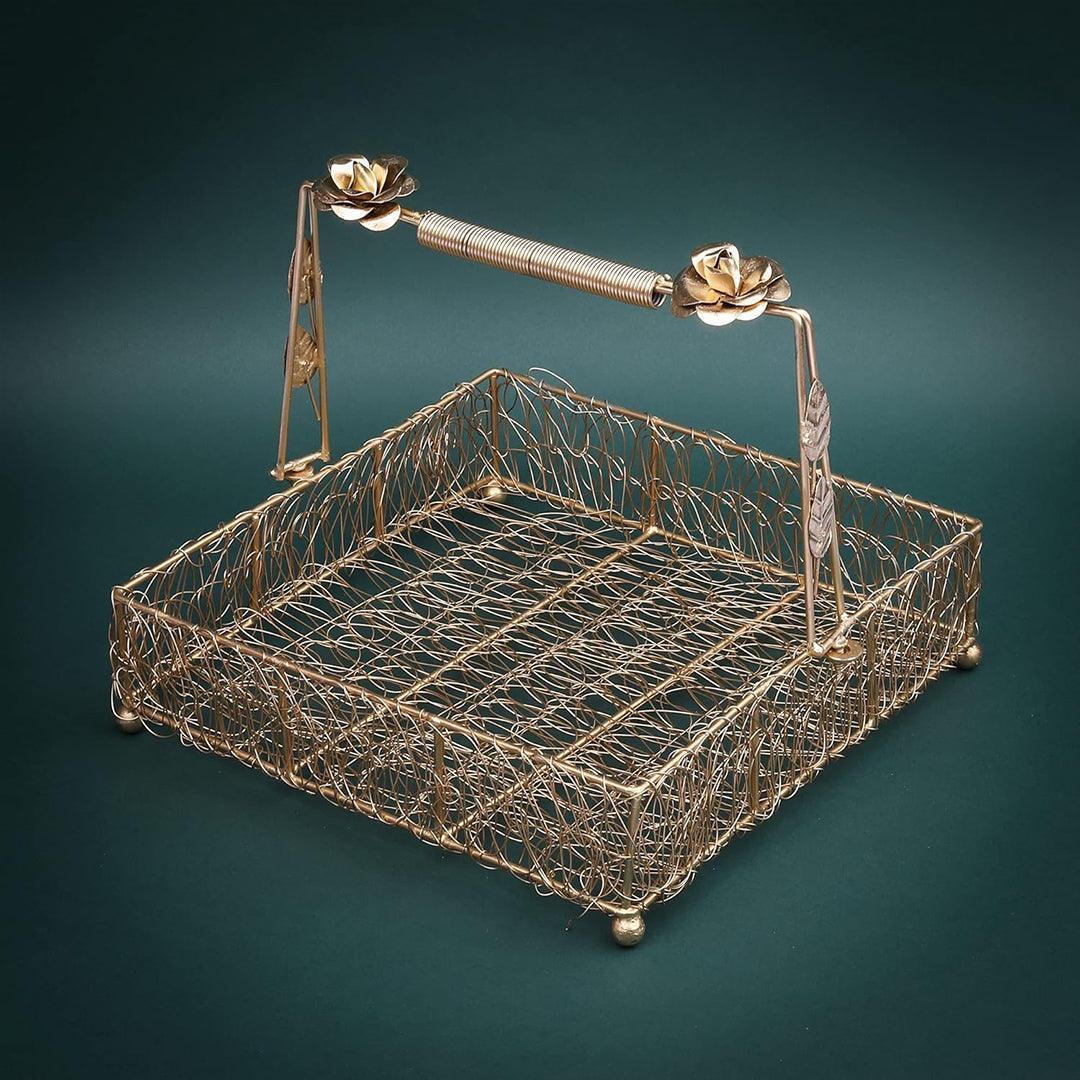 12 Inch Decorative Gold Metal Hamper Basket For Gifting Square with Handle - Bakeyy.com - India - 12 Inch Decorative Gold Metal Hamper Basket For Gifting Square with Handle - Default Title