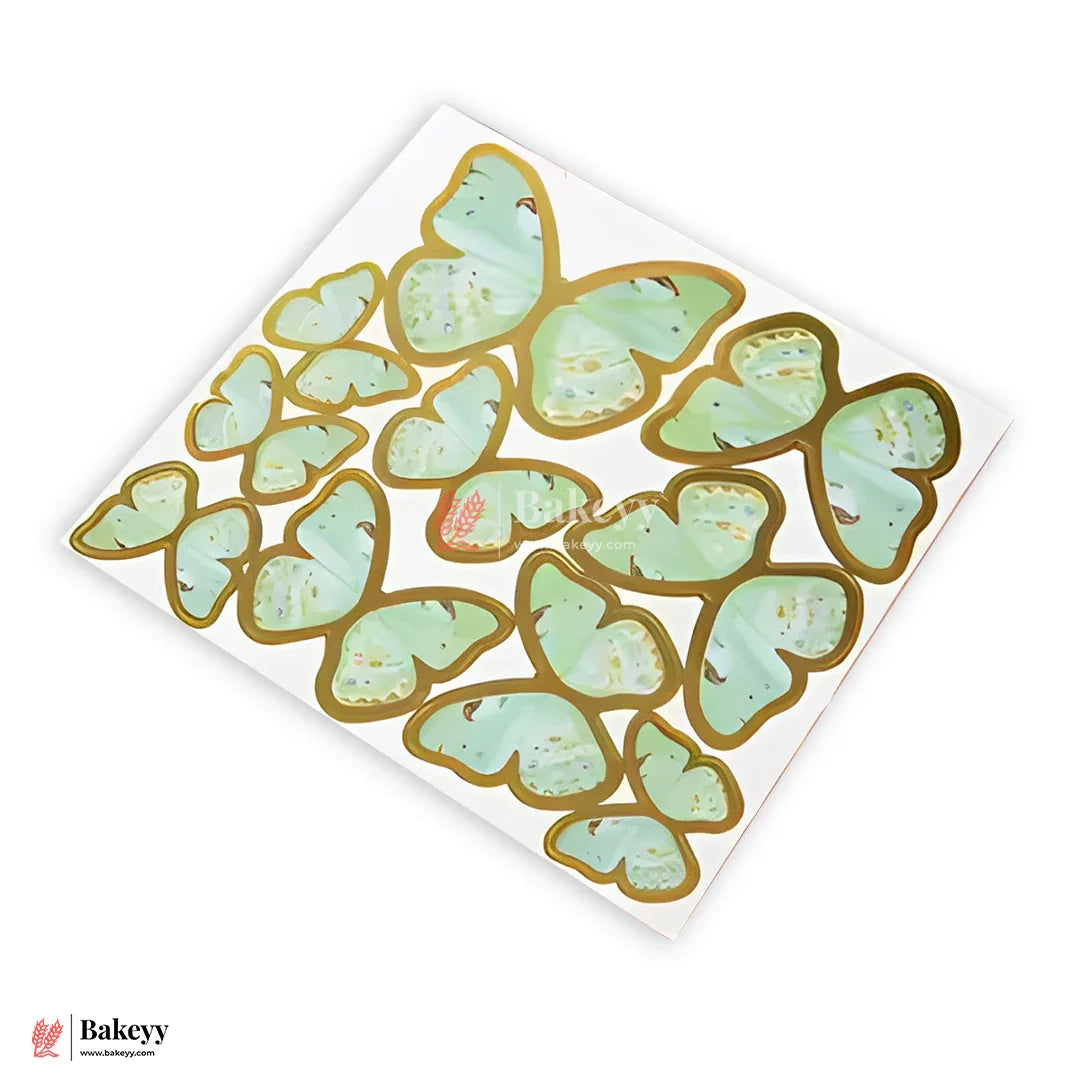 Mint Green & Shiny Gold Foil Border | Butterfly Toppers | Elegant Decoration for Cakes, Cupcakes & Desserts | Set of 10