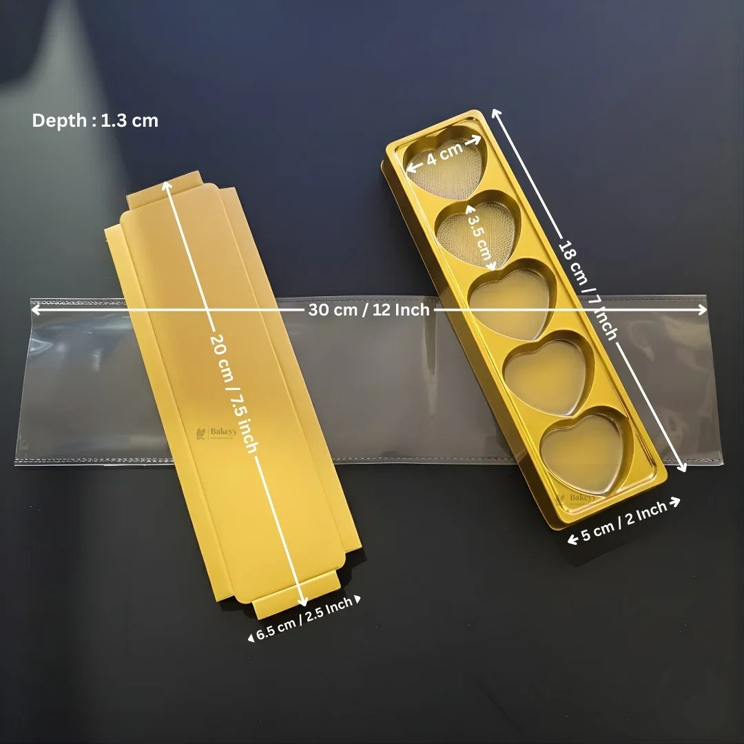 5 Cavity Lips & Heart Shaped Chocolate Packaging Box with Inner Tray | Premium Gold Finish Truffle & Sweet Box | Two Design Options Available | Pack of 10