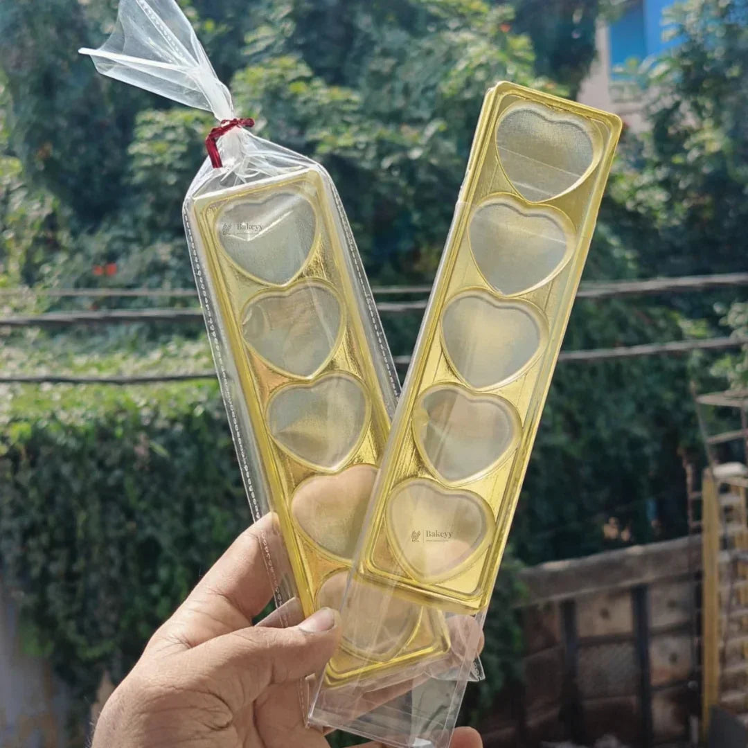 5 Cavity Lips & Heart Shaped Chocolate Packaging Box with Inner Tray | Premium Gold Finish Truffle & Sweet Box | Two Design Options Available | Pack of 10 - Bakeyy.com - India - 5 Cavity Lips & Heart Shaped Chocolate Packaging Box with Inner Tray | Premium Gold Finish Truffle & Sweet Box | Two Design Options Available | Pack of 10 - Lips 1 130.00