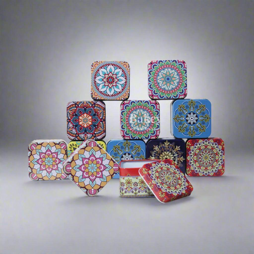 Matka Tin | Square Shaped Decorative Boxes | Pack Of 12 | Candle Tin Box | Different Designs | (Copy) - Bakeyy.com - India - {{ variant.name }}