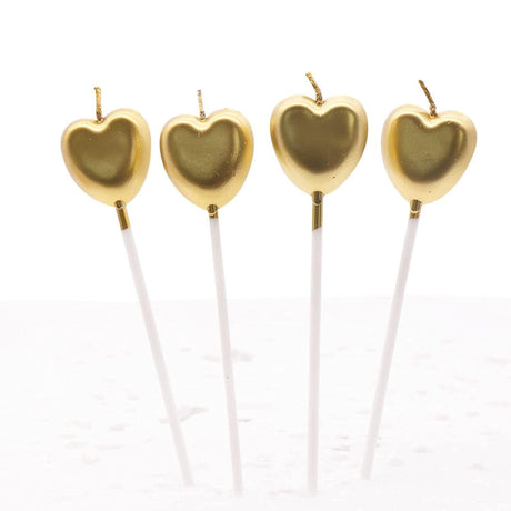 Metallic Gold Heart Birthday Candles Cake | 4 pcs | For Birthday, Baby Shower, Wedding Party & Cake Decoration - Bakeyy.com - India - Metallic Gold Heart Birthday Candles Cake | 4 pcs | For Birthday, Baby Shower, Wedding Party & Cake Decoration - Default Title