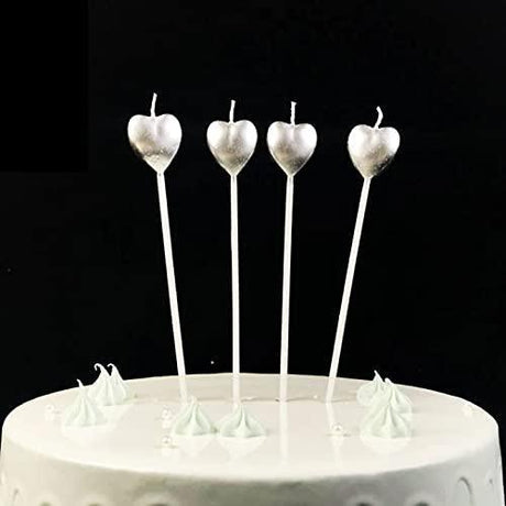 Metallic Sliver Heart Birthday Candles Cake | 4 pcs | For Birthday, Baby Shower, Wedding Party & Cake Decoration - Bakeyy.com - India - Metallic Sliver Heart Birthday Candles Cake | 4 pcs | For Birthday, Baby Shower, Wedding Party & Cake Decoration - Default Title
