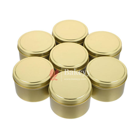 Gold Round Metal Candle Tin with Lid - Elegant Candle Storage and Display |Pack Of 15 | - Bakeyy.com - India - Gold Round Metal Candle Tin with Lid - Elegant Candle Storage and Display |Pack Of 15 | - Small