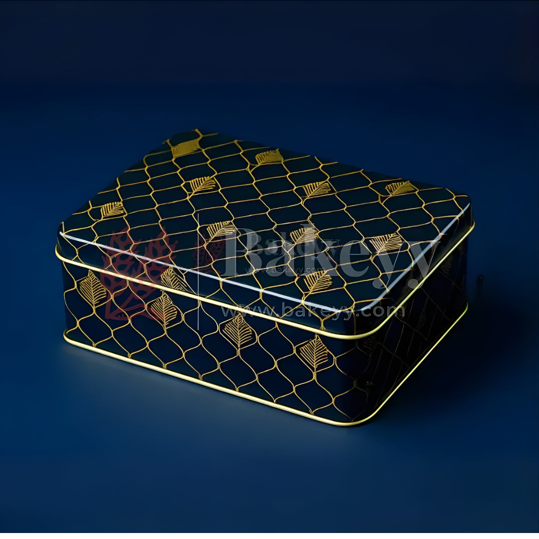 Premium Navy Blue & Gold Metal Gift Tin Box – Elegant Reusable Packaging | Pack of 1