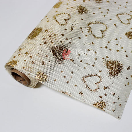 2.7 Mtrs Gold Glitter Heart and Star Mesh Fabric Roll – Perfect for Decorations and Crafts | Jute Net | - Bakeyy.com - India - 2.7 Mtrs Gold Glitter Heart and Star Mesh Fabric Roll – Perfect for Decorations and Crafts | Jute Net | - Default Title