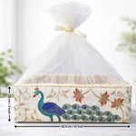 Peacock Embroidered Premium Gift Box with Net | Luxury Festive & Wedding Hamper Box With Matching Ribbon | Pack of 1 - Bakeyy.com - India - Peacock Embroidered Premium Gift Box with Net | Luxury Festive & Wedding Hamper Box With Matching Ribbon | Pack of 1 - Medium 480.00