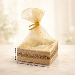 Golden net gift basket with ribbon, 20x15 cm, perfect for hampers or packaging from Bakeyy
