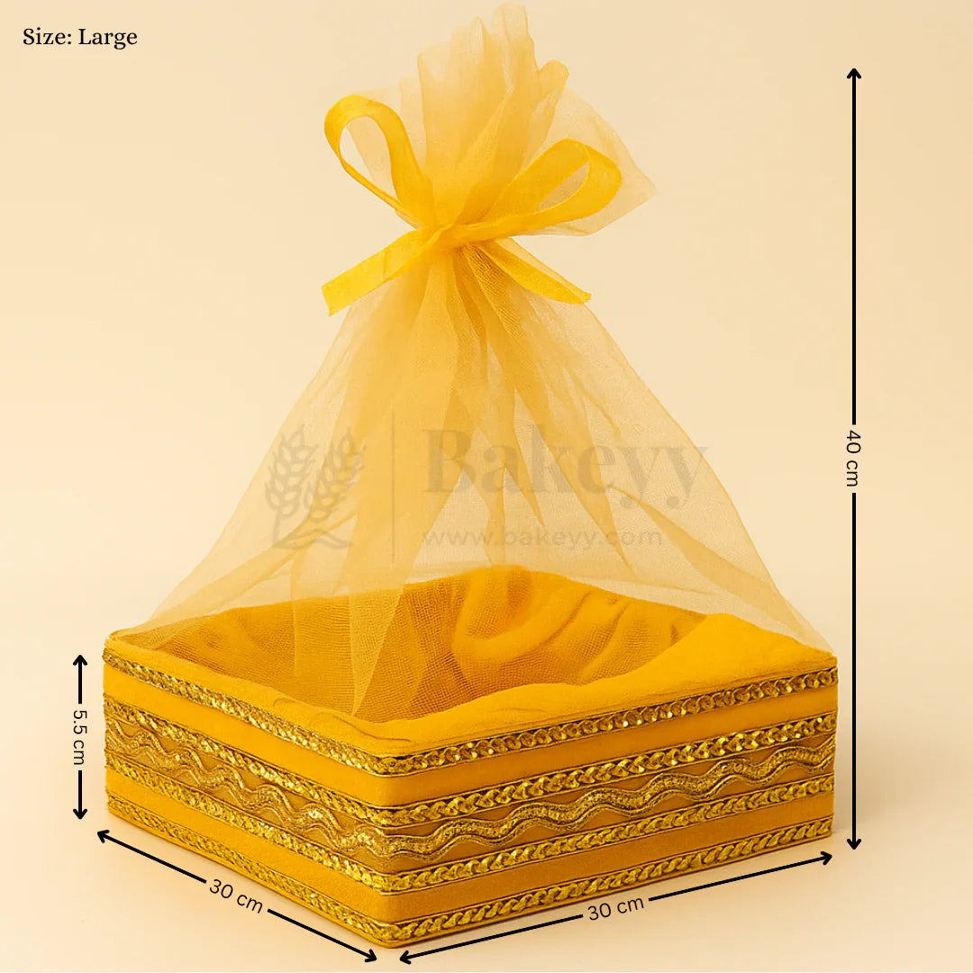 Yellow Net Hamper Basket & Ribbon Bow | Ideal for Wedding & Festive Hampers | Pack of 1