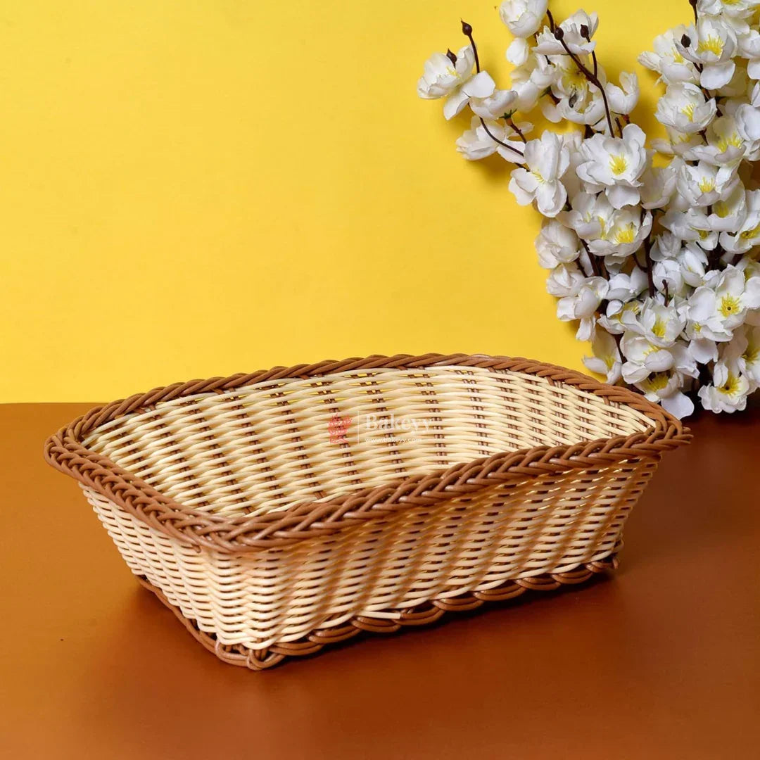 Rectangle Rustic Woven & Serving Basket | Natural Finish| 1 Piece - Bakeyy.com - India - Rectangle Rustic Woven & Serving Basket | Natural Finish| 1 Piece - Small