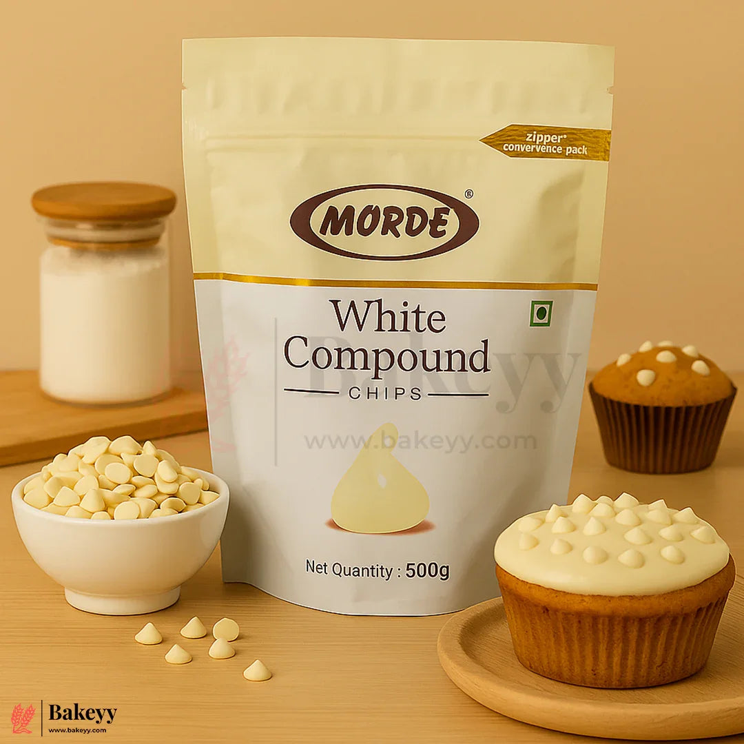 Morde White Compound Chips 500g – Smooth & Creamy Baking Chips for Cakes, Muffins, Desserts & Decoration