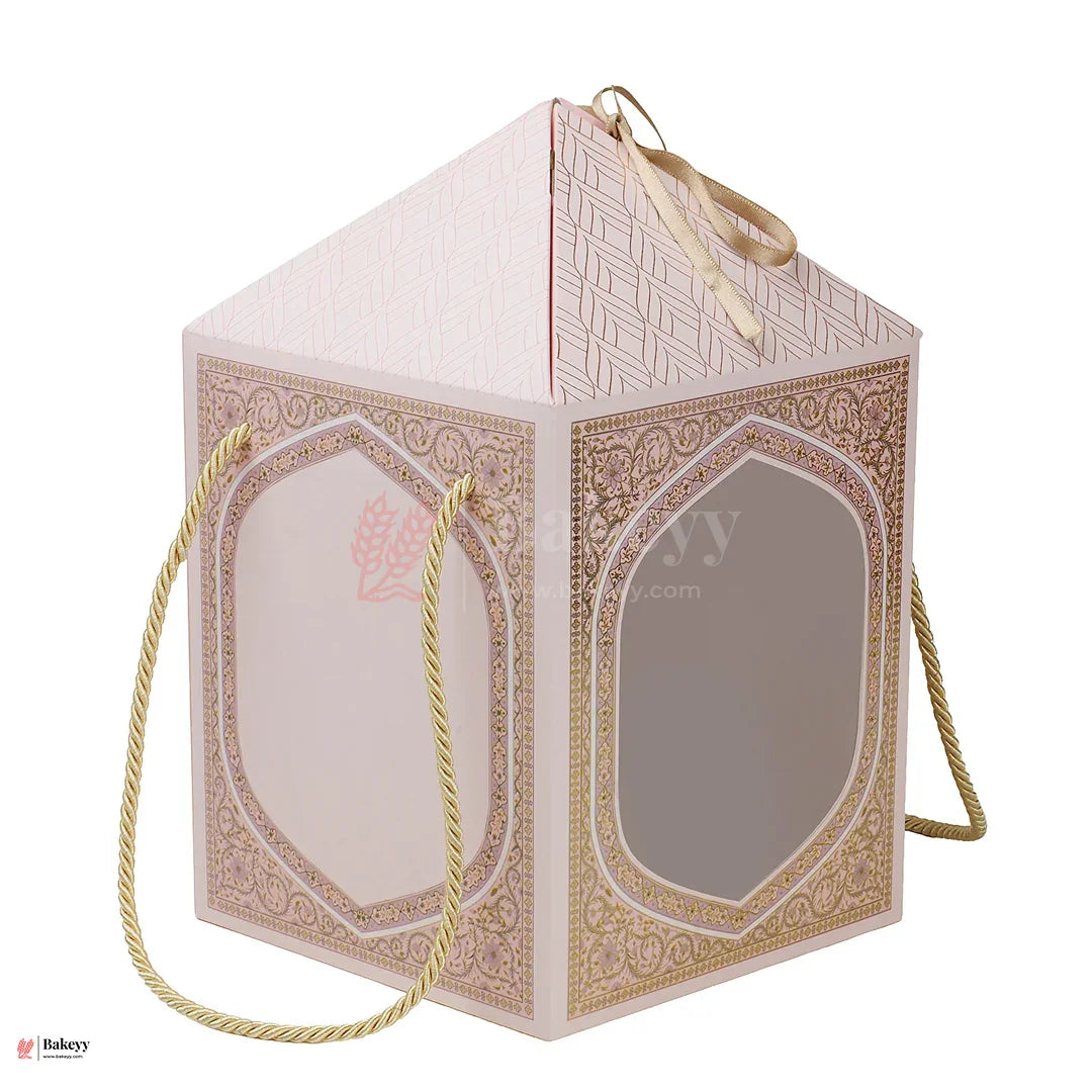 12x7.25x7.25 Inch |Premium Minaret Dome Gift Box with Golden Rope Handle – Pastel Pink | Pack of 10