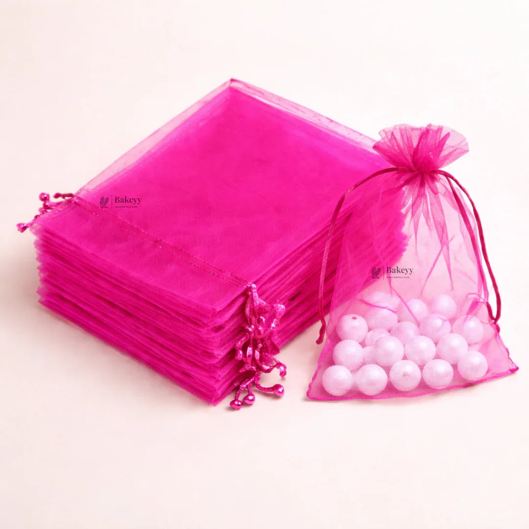 Organza Potli Bags | Drawstring Bags | Dark Pink Color