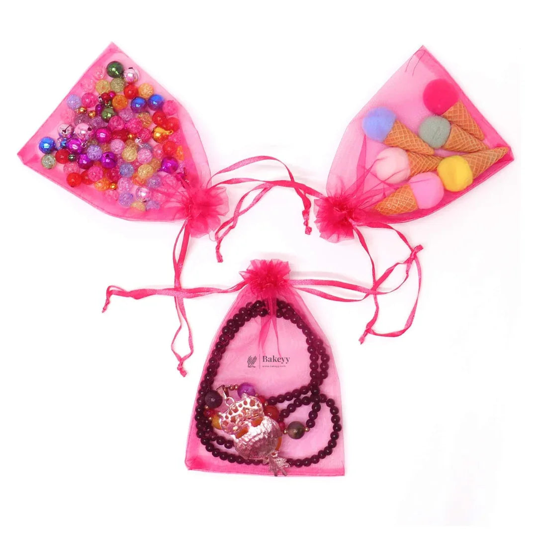 Organza Potli Bags | Drawstring Bags | Dark Pink Color