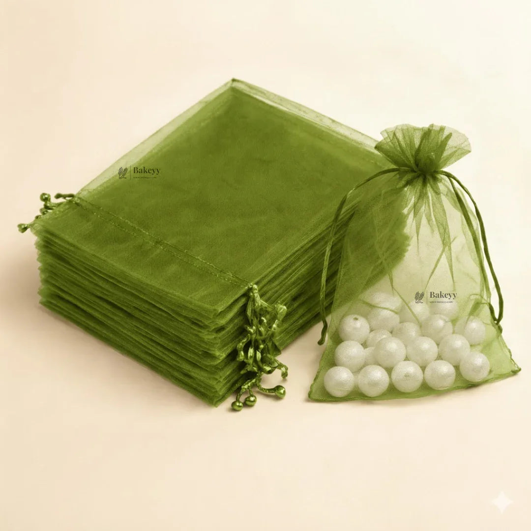 Organza Potli Bags | Drawstring Bags | Olive Green Color