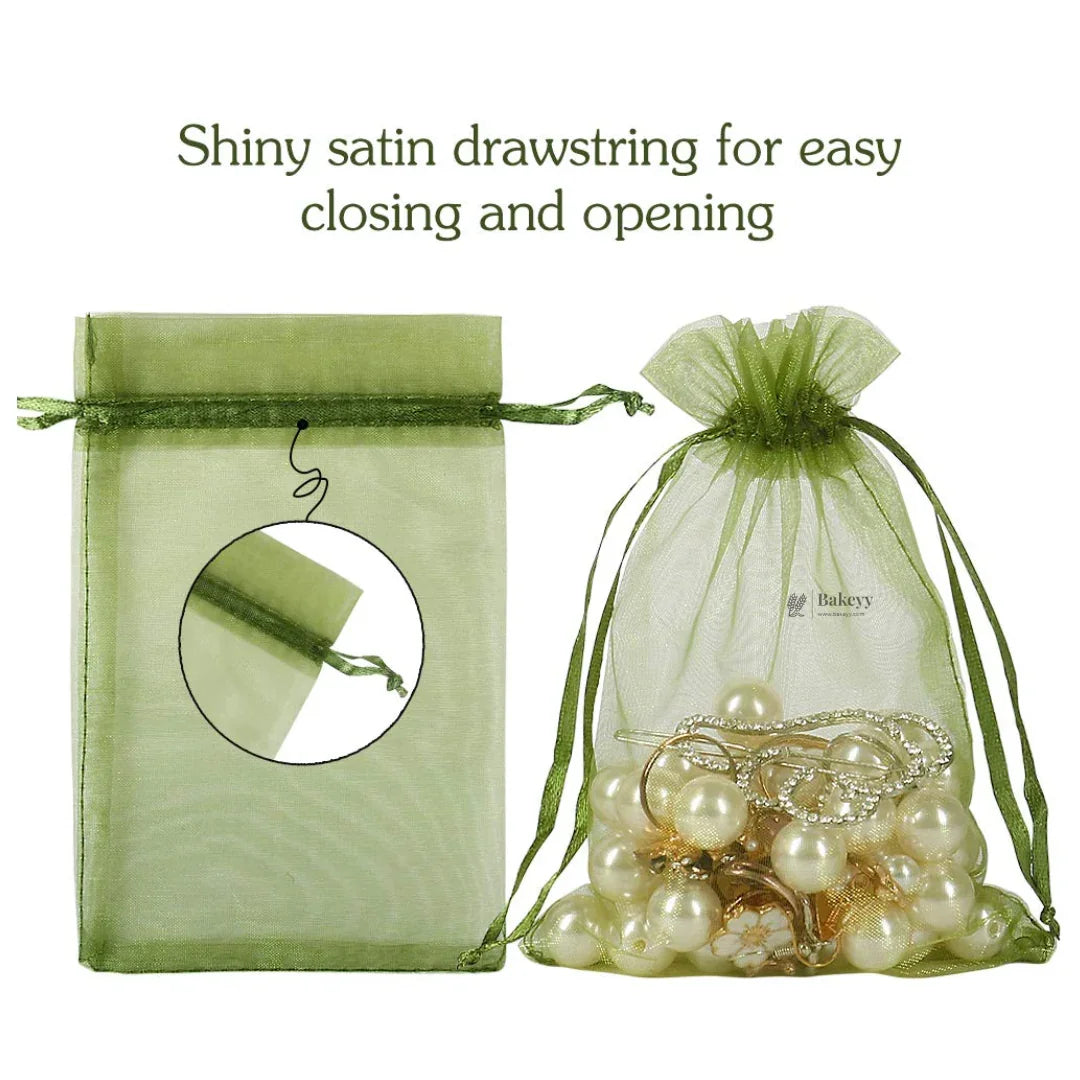 Organza Potli Bags | Drawstring Bags | Olive Green Color