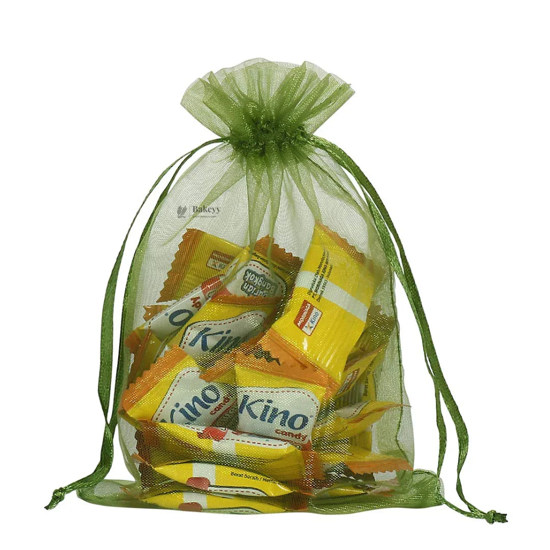 Organza Potli Bags | Drawstring Bags | Olive Green Color