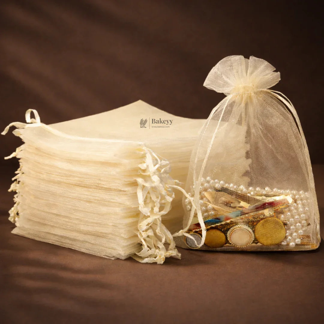 Organza Potli Bags | Drawstring Bags | Cream Color