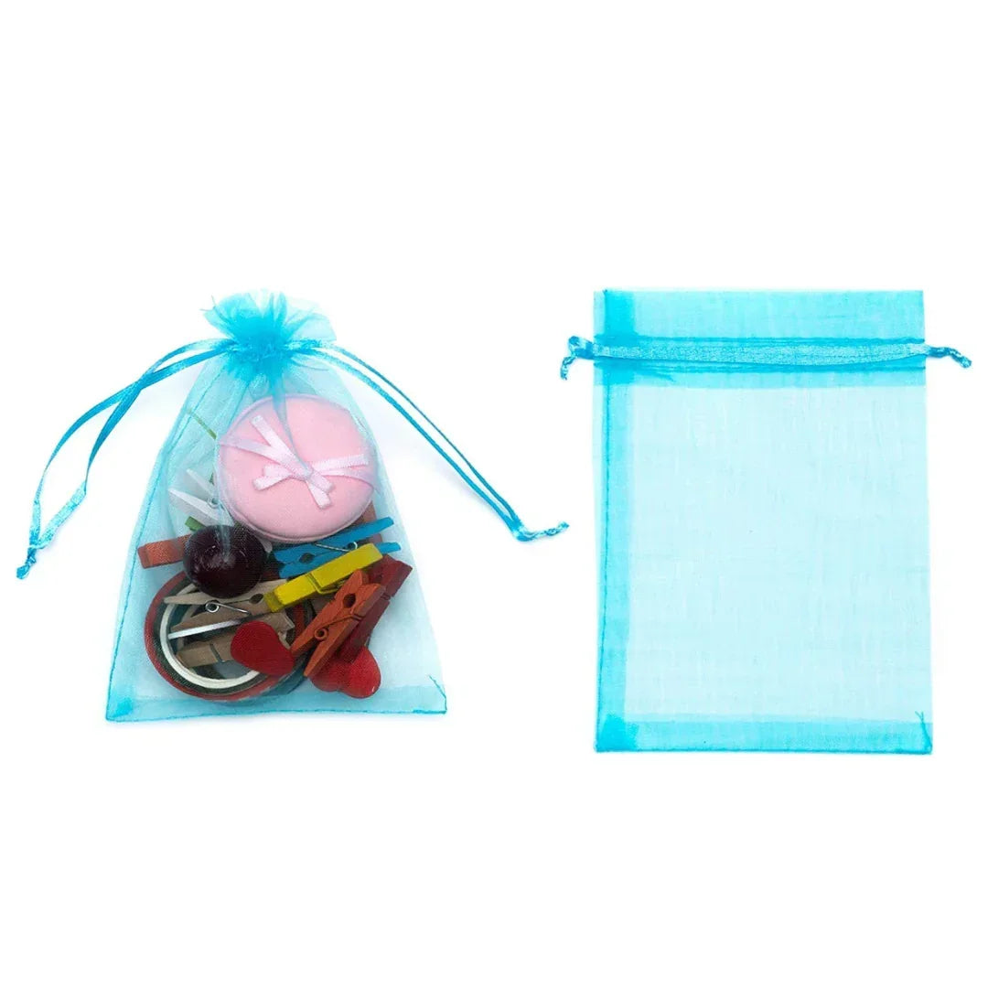 Organza Potli Bags | Drawstring Bags | Aqua Blue Color - Bakeyy.com - India - Organza Potli Bags | Drawstring Bags | Aqua Blue Color - 7x9 cm | Pack of 99 350.00