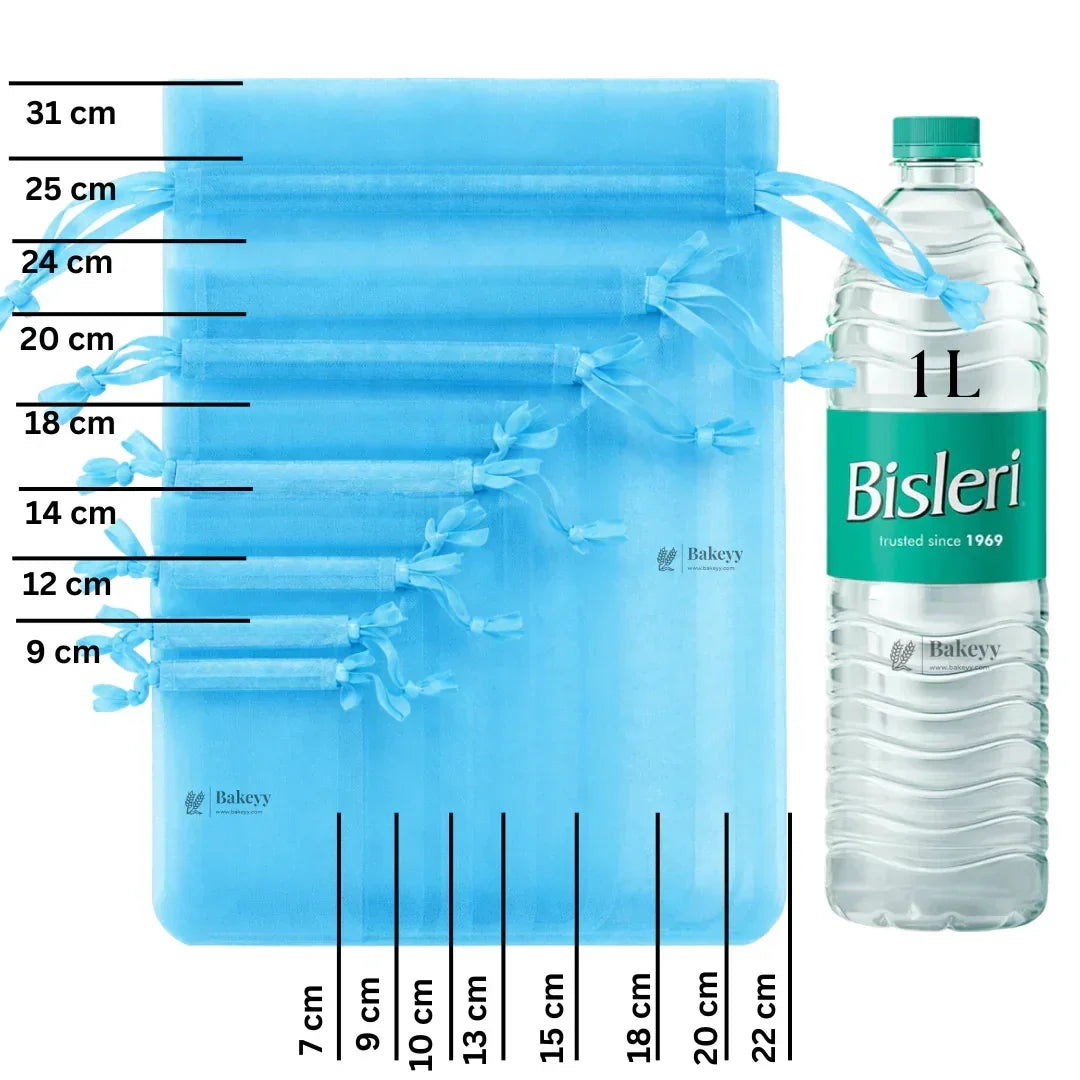 Organza Potli Bags | Drawstring Bags | Aqua Blue Color - Bakeyy.com - India - Organza Potli Bags | Drawstring Bags | Aqua Blue Color - 7x9 cm | Pack of 99 350.00