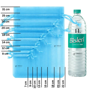 Organza Potli Bags | Drawstring Bags | Aqua Blue Color - Bakeyy.com - India - Organza Potli Bags | Drawstring Bags | Aqua Blue Color - 7x9 cm | Pack of 99 350.00