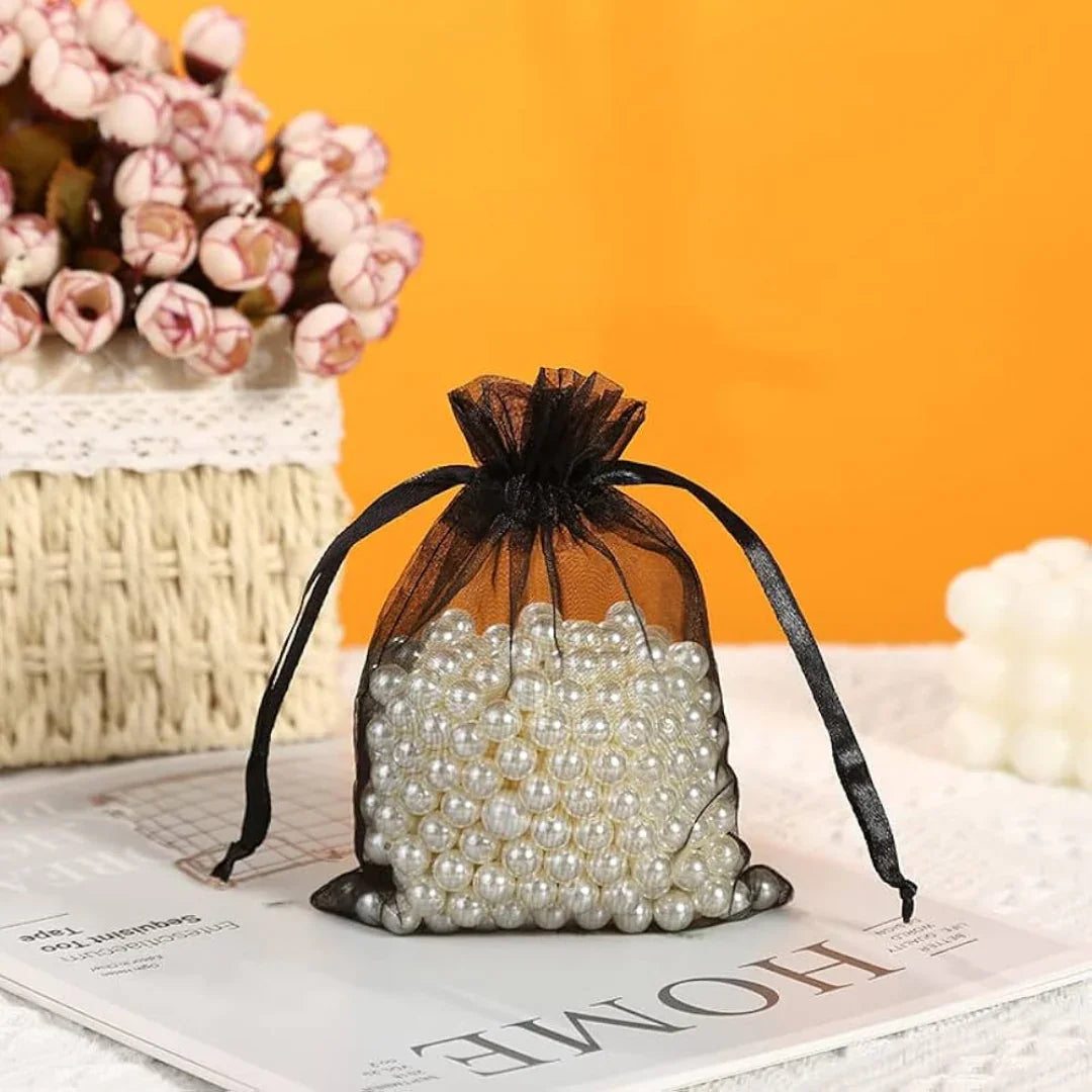 Organza Potli Bags | Drawstring Bags | Black Color