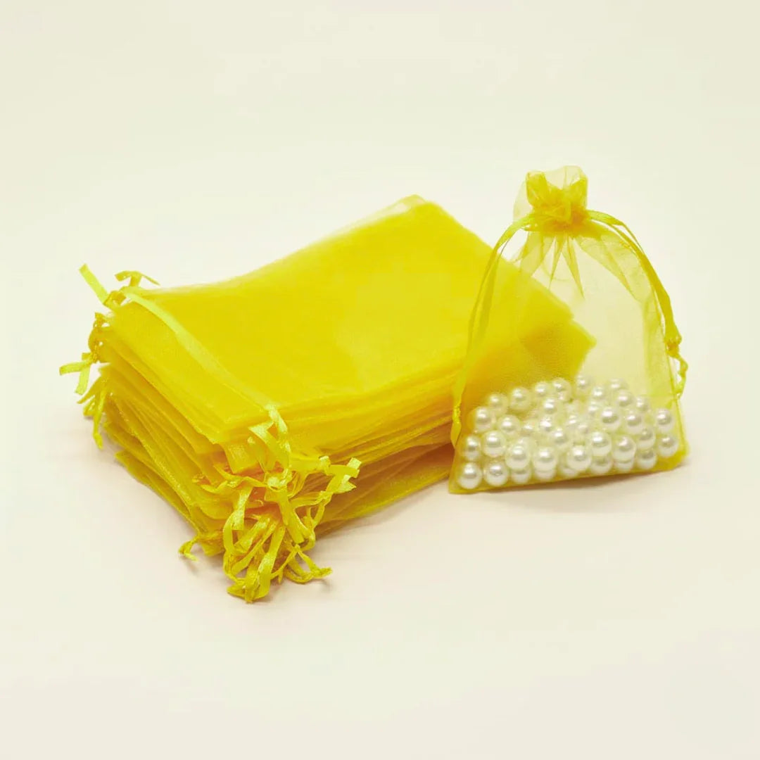 Organza Potli Bags | Drawstring Bags | Yellow Color