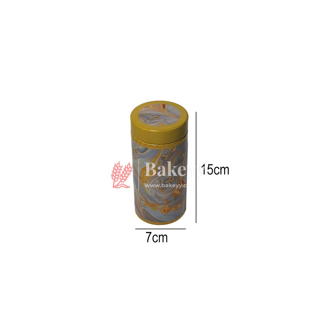 15x7cm | Elegant Marble-Print Yellow Storage Jar with Royal Indian Design | Gray and Gold Hexagonal Pattern Storage Jar | Pack of 4 - Bakeyy.com - India - 15x7cm | Elegant Marble-Print Yellow Storage Jar with Royal Indian Design | Gray and Gold Hexagonal Pattern Storage Jar | Pack of 4 - Design 1