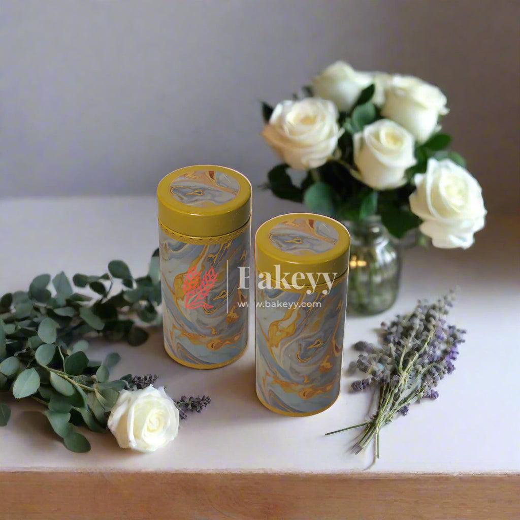 15x7cm | Elegant Marble-Print Yellow Storage Jar with Royal Indian Design | Gray and Gold Hexagonal Pattern Storage Jar | Pack of 4 - Bakeyy.com - India - 15x7cm | Elegant Marble-Print Yellow Storage Jar with Royal Indian Design | Gray and Gold Hexagonal Pattern Storage Jar | Pack of 4 - Design 1